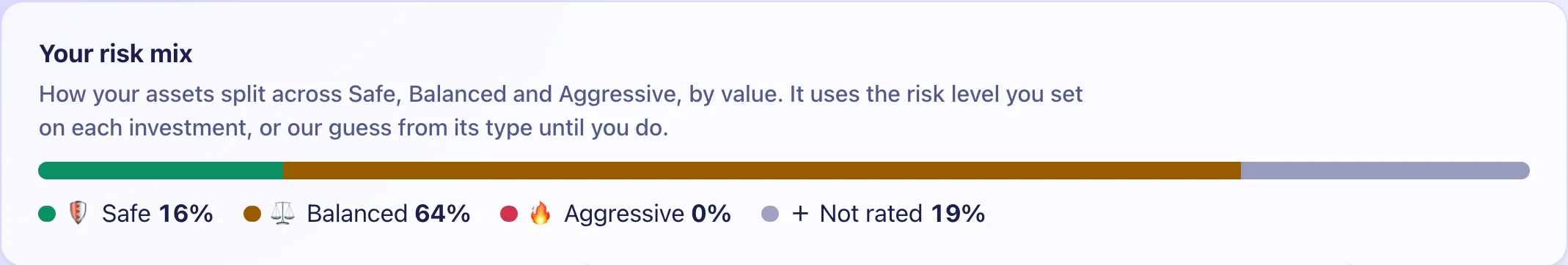 The risk mix bar: your investments split by risk level.