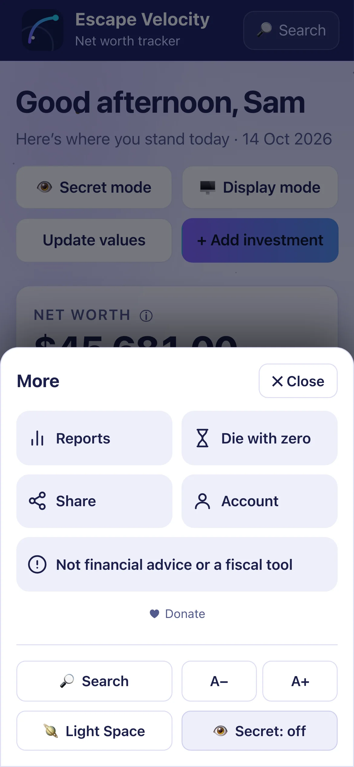 The More sheet on a phone.
