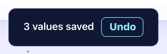The message after saving: values saved, with an Undo button beside it.